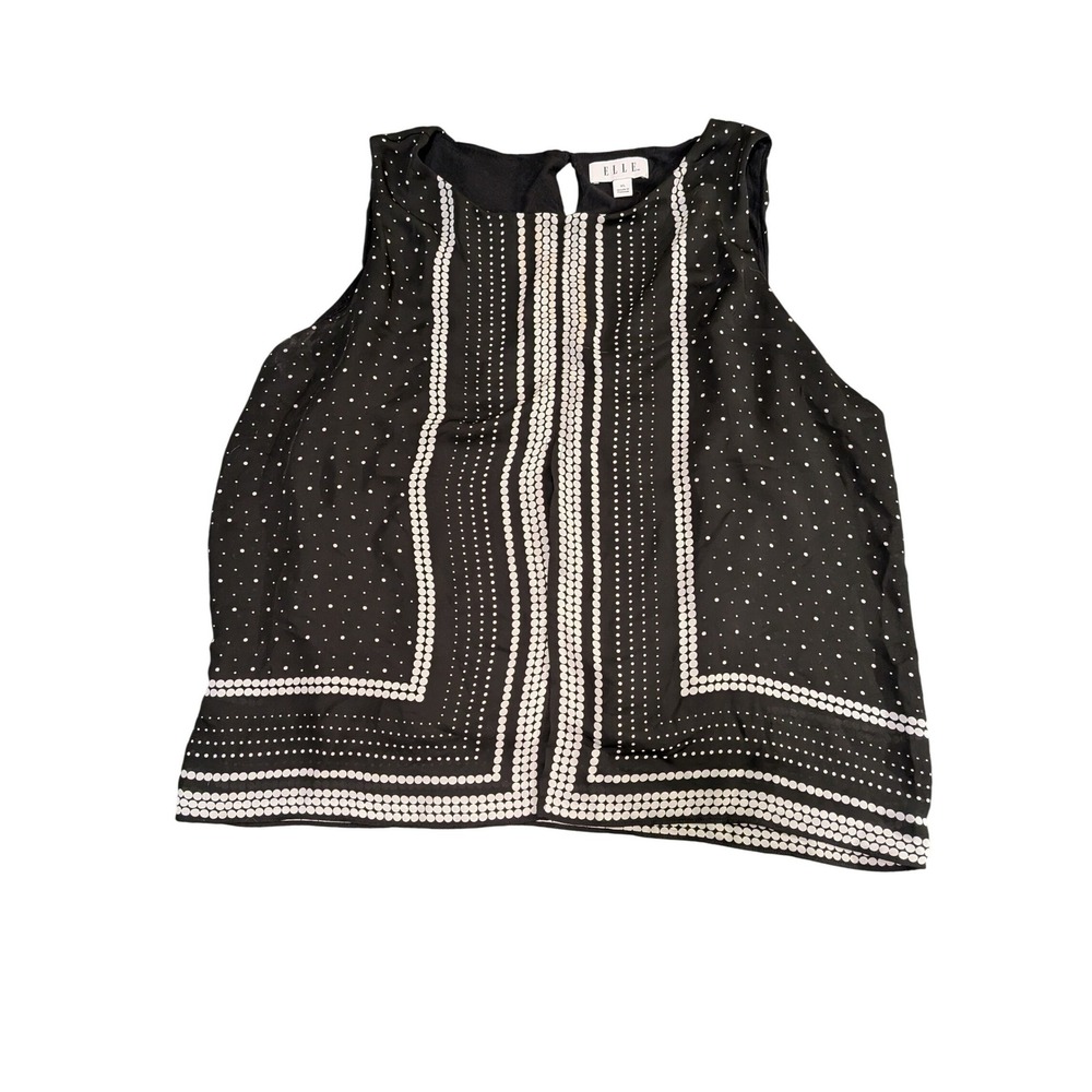 Elle Womens XL Black White Polka Dot Geometric Sleeveless Blouse Tank Top